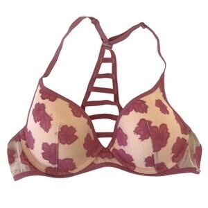 PINK Victoria’s Secret Bra 34B Floral Pink Lace Cream Back Elastic Design Padded